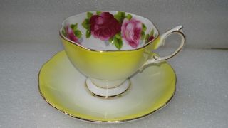 Rare Royal Albert Bright Yellow Rainbow Old English Rose Tea Cup And Saucer Set