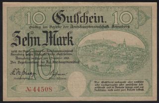 1918 10 Mark Germany Annaberg Rare Old Vintage Emergency Wwi Money Banknote Xf