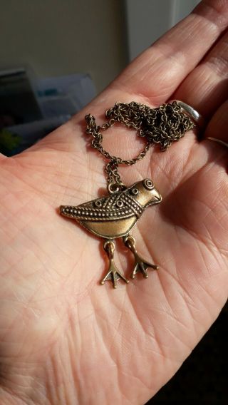 Kalevala Koru Modernist Finland Bronze Hattula Bird Pendant Necklace Rare