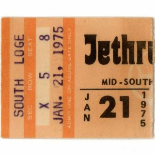 Jethro Tull Concert Ticket Stub Memphis Tn 1/21/75 Mid - South Warchild Tour Rare