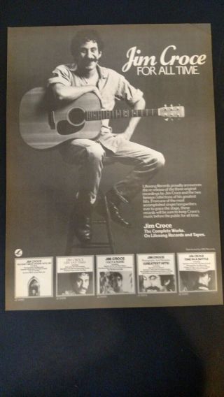 Jim Croce.  For All Time 1977 Very Rare Promo Poster Ad