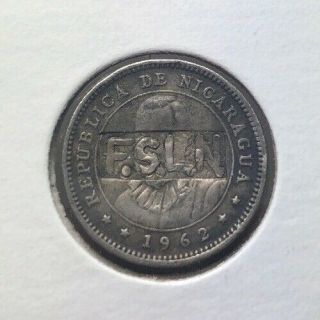 Nicaragua 5 Centavos 1962 Countermark Fsln Rare
