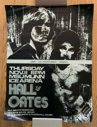 1977 Hall And Oates Concert Poster Munn Ice Arena - Rare