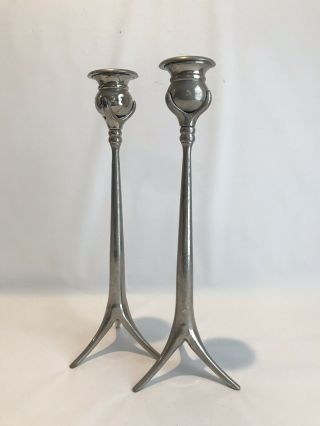 Rare Antique Pair Silver Plate Candles Candlestick Unique Shape