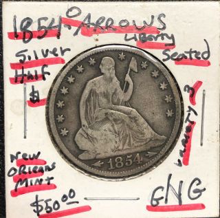 Liberty Seated 1854 With Arrows Philadelphia 90 Silver Old & Rare Half Dollar