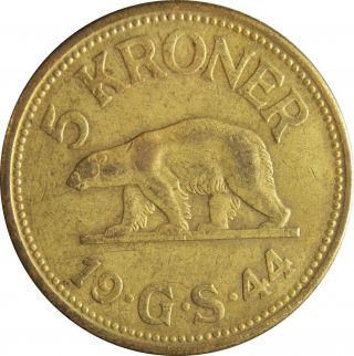(rare) 1944 Greenland 5 Kroner In Extremely Fine,  (067)