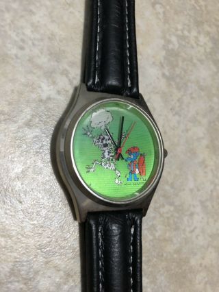 Rare Vintage Itchy And Scratchy 1993 The Simpsons Fox Lenticular Watch Leather
