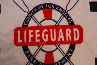 Rare Vintage Izod LA Fire Dept Lifeguard Beach Towel LARGE SIZE 34x59 AWESOME 2