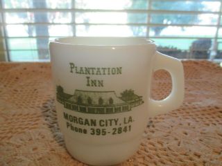 Rare Fire King Advertising Plantation Inn Mug Cup Stackable Morgan City,  La Ex