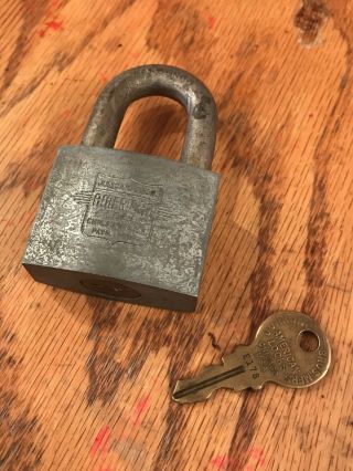 Antique Rare American Junkunc Bros Padlock W Key Lock Vintage Old Patent Pending