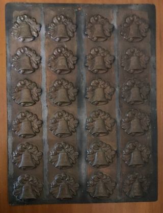 Rare Antique Fralith Copper Chocolate Candy Mold 24 Christmas Bells