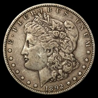 1892 - P U.  S.  Morgan Silver $1 One Dollar Coin - Rare Key Date