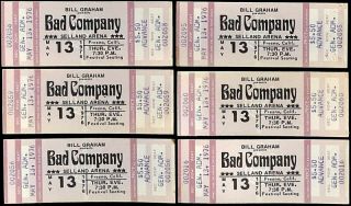 6 Bad Company Rock Music Concert Full Rare Vintage Tickets May 13th 1976
