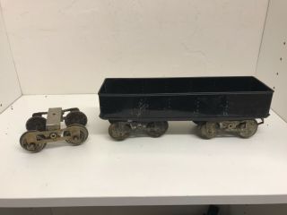 RARE EARLY LIONEL 12 STANDARD GAUGE BLACK GONDOLA WITH EXTRA TRUCK AS FOUND 5