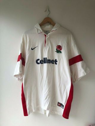 Very Rare England Rugby Jersey Shirt 1997/1999 Nike Cellnet White Home Size Xxl