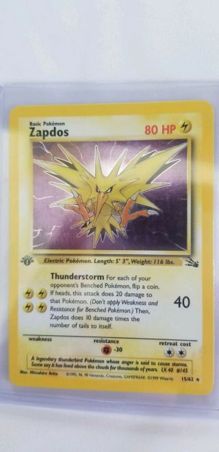 Pokemon Zapdos 15/62 Rare Holo 1st First Edition Fossil Wizards Of The Coast