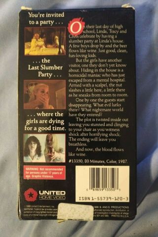 The Last Slumber Party - VHS 1988,  RARE United Home Video label,  horror 3