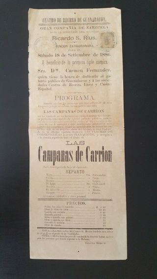 Rare & Colonial Spain 1887 Theatre Playbill Campanas De Carrion