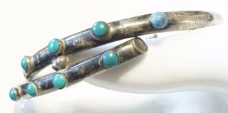 Rare Vintage Signed Sterling Silver Turquoise RHC TAXCO Mexico Hinged Bracelet 2