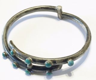 Rare Vintage Signed Sterling Silver Turquoise RHC TAXCO Mexico Hinged Bracelet 4