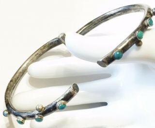 Rare Vintage Signed Sterling Silver Turquoise RHC TAXCO Mexico Hinged Bracelet 6