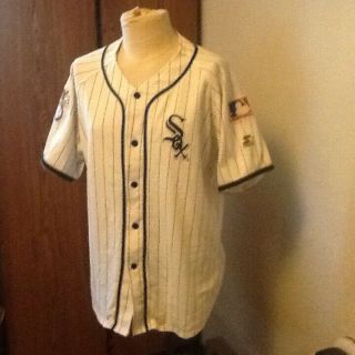 Rare Vintage 90s Starter Chicago White Sox Big Logo Pinstripe Jersey Mens L