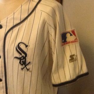 Rare Vintage 90s Starter Chicago White Sox Big Logo Pinstripe Jersey Mens L 2