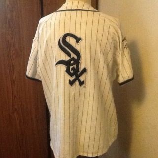 Rare Vintage 90s Starter Chicago White Sox Big Logo Pinstripe Jersey Mens L 4