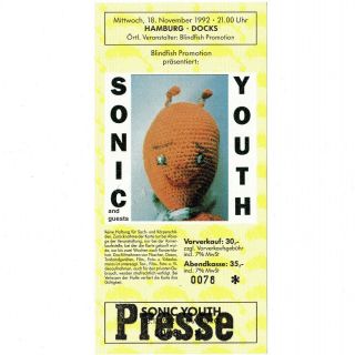 Sonic Youth & Pavement Concert Ticket Stub Hamburg Germany 11/18/92 Docks Rare