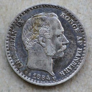 1884 Denmark,  10 Ore,  Silver,  Rare Date,  Km795.  1