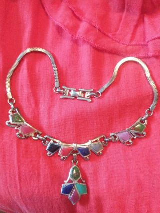 Vintage Barclay Multi Stone Cabochan Necklace 1940_1950 ' s Signed rare collector 2
