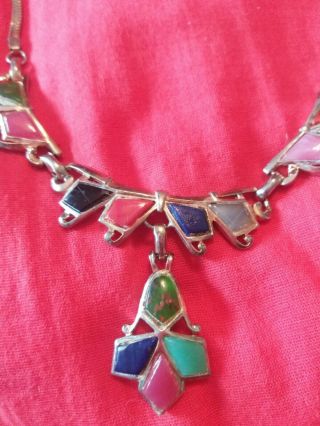 Vintage Barclay Multi Stone Cabochan Necklace 1940_1950 ' s Signed rare collector 3