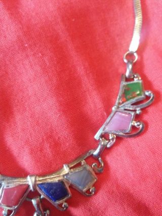 Vintage Barclay Multi Stone Cabochan Necklace 1940_1950 ' s Signed rare collector 4