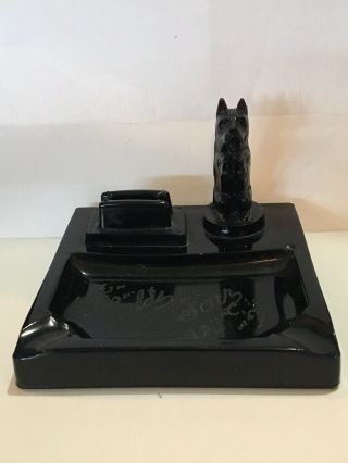 Rare Scottie Dog Black Glass Ashtray 1933 - 34 World’s Fair