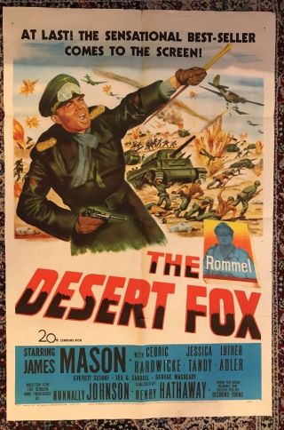 Rare The Desert Fox 1951 27 " X 41 " Movie Poster James Mason