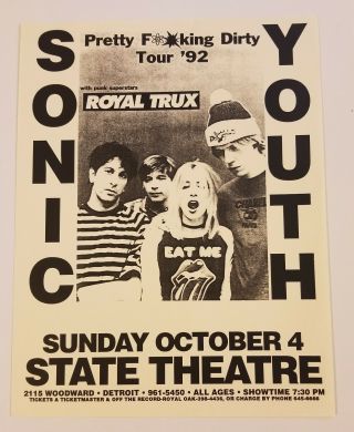 Sonic Youth/royal Trux - State Theatre - Detroit - 10/4/1992 - Rare 8.  5×11 Flyer - Dirty