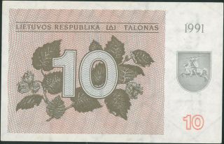 Lithuania 10 Talonu (1991) Unc Banknote Talonas Without Text Rare