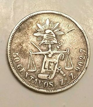 Mexico 1887 Zs Z 50 Centavos Second Republic Silver Coin Rare Scarce - 63,  000