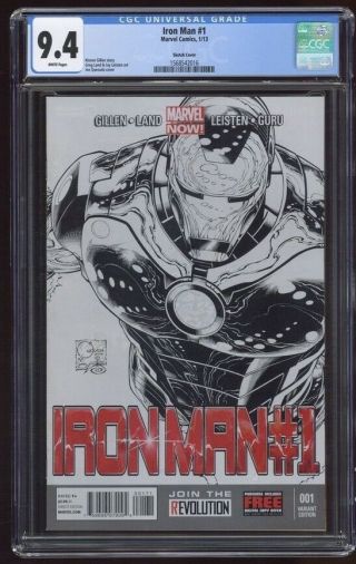 Iron Man 1 Cgc 9.  4 Sketch Cover Marvel Comics - Rare - Limited 1 For 200
