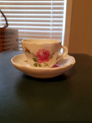 Meissen Porcelain Small Antique Tea Cup And Saucer - Rare