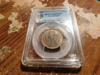 1887 Great Britain Half Penny Pcgs Ms63rb Rare Bv Unc $150