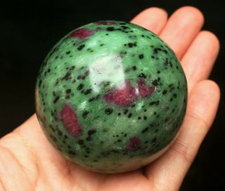 310g Rare Natural Pretty Epidote & Ruby Quartz Crystal Sphere Ball Healing