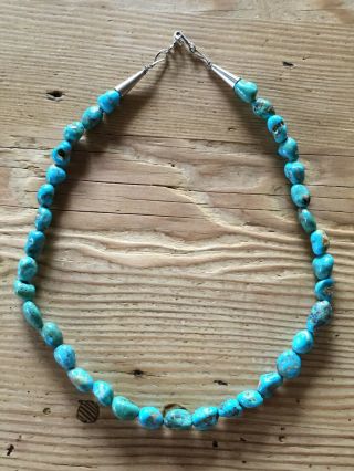 Rare Vintage Navajo Kingman Turquoise Nugget Necklace 1.  5 Oz 19.  5 "