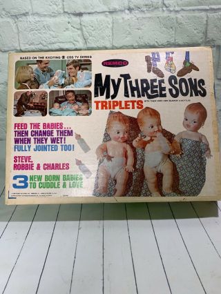Rare 1969 My Three Sons Tv Show Triplets Dolls W/ Outfit & Box