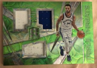 2017 - 18 Spectra Stephen Curry Warriors Triple Patch Very Rare Green Prizm 3/25