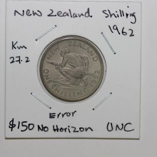 Zealand 1962 Shilling Rare No Horizon Error Variety Unc (3291494e5)
