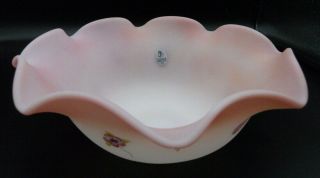 Rare Fenton Hand Painted Burmese Brides Bowl Signed S.  Hart With Sticker