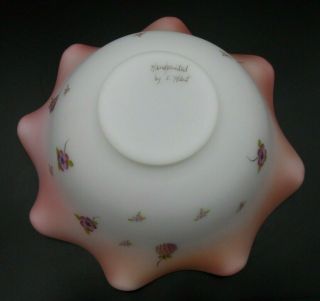 RARE FENTON HAND PAINTED BURMESE BRIDES BOWL SIGNED S.  HART WITH STICKER 7