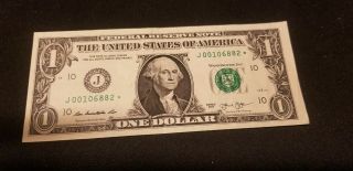 2013 J Series $1 One Dollar Bill Rare Single Low 250k Run Star Note