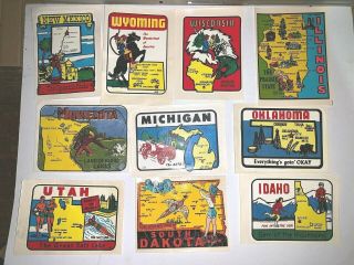 14 Vintage Travel Decals Very Rare Baxter Lane And Impko
